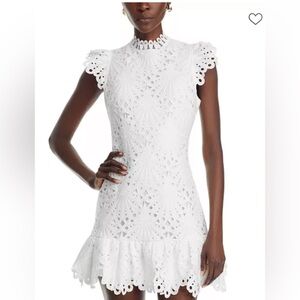 AQUA mock neck lace shift mini dress